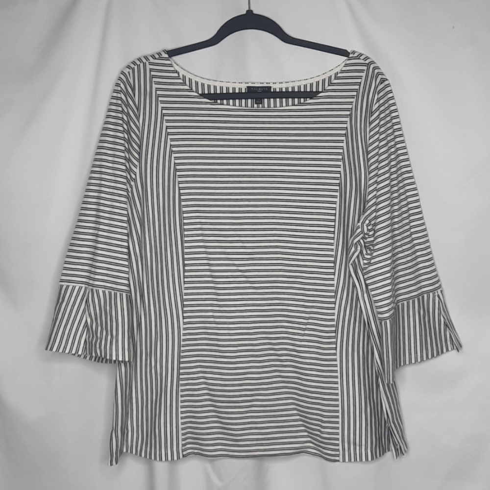 Talbots Woman Plus Size Striped Bell Sleeve Top 1X